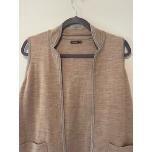 J. McLaughlin Sweater‎ Vest Womens Small Beige Open Cardigan Pockets Long Wool